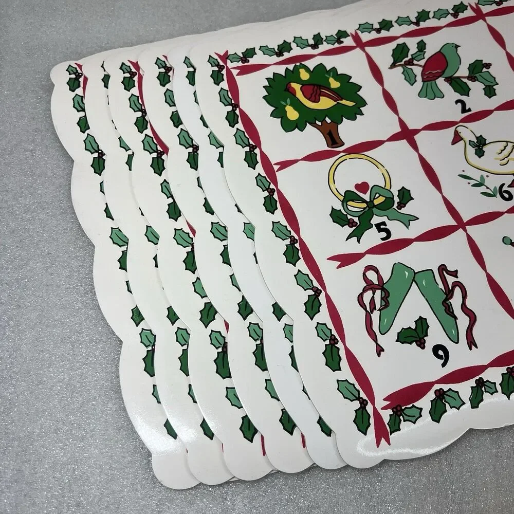 Vintage Town and Country Vinyl Placemats 12 Days Of Christmas Set of 6